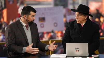 Ryan Day and Nick Saban on the set of College GameDay.