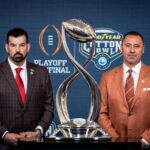 Texas coach Steve Sarkissian and Ohio State coach Ryan Day pose at the Cotton Bowl.