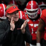Kirby Smart fires up his Georgia team before a game.