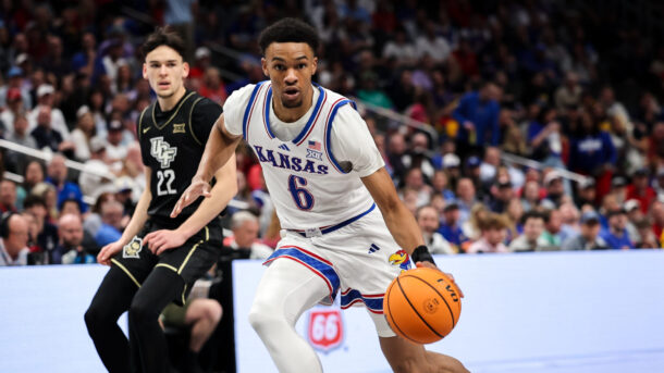 Kansas guard Rylan Griffen with the ball.
