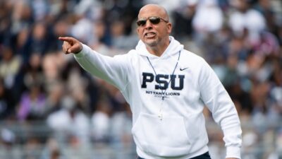 James Franklin reacts during the spring game.