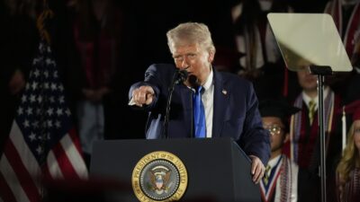 President Donald Trump speaks.
