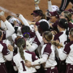 Texas A&M softball celebrates.