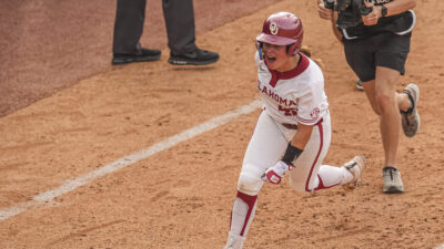 Oklahoma softball star Gabbie Garcia celebrates a home run.