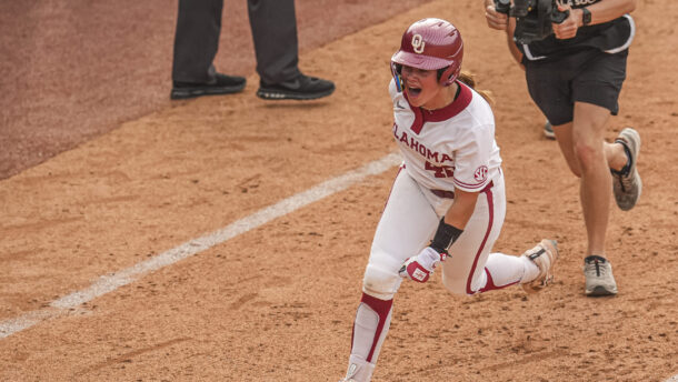 Oklahoma softball star Gabbie Garcia celebrates a home run.