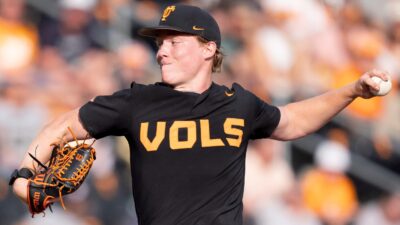 Tennessee ace Liam Doyle throws a pitch.