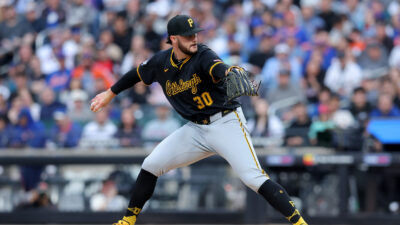 Pirates ace Paul Skenes pitches.