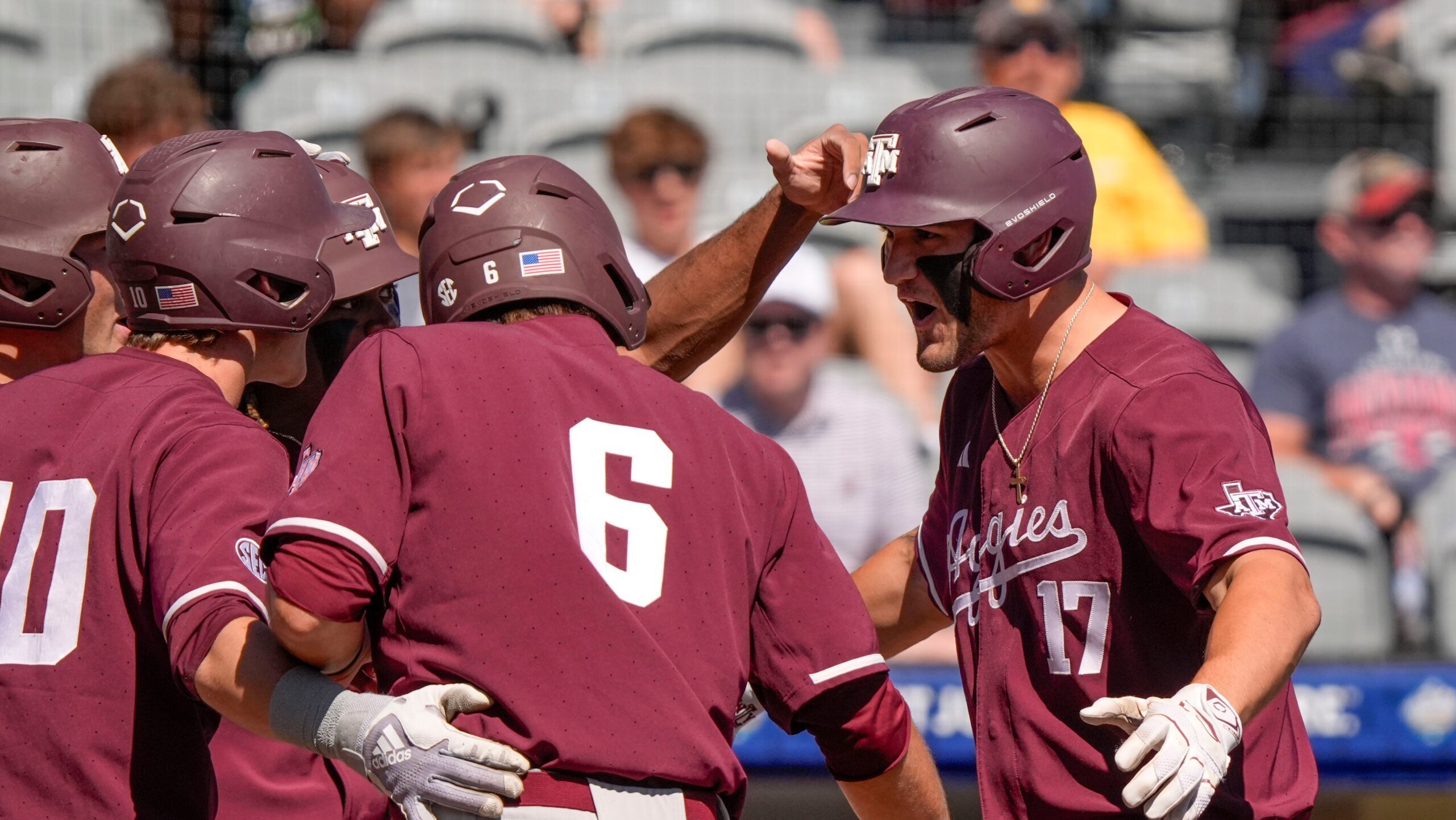 Jace LaViolette leaves Texas A&M-Auburn SEC Tournament game after being hit by pitch