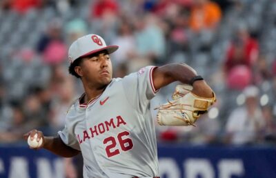 Kyson Withersppon pitches for Oklahoma in the SEC Tournament.