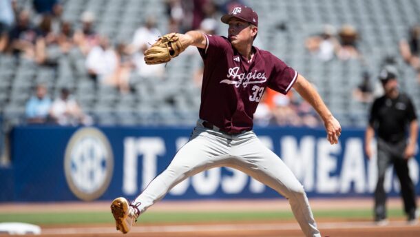 Justin Lamkin pitches for Texas A&M.
