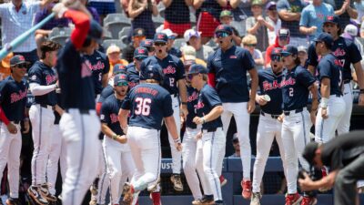 Ole Miss celebrates a HR in the SEC Tournament.