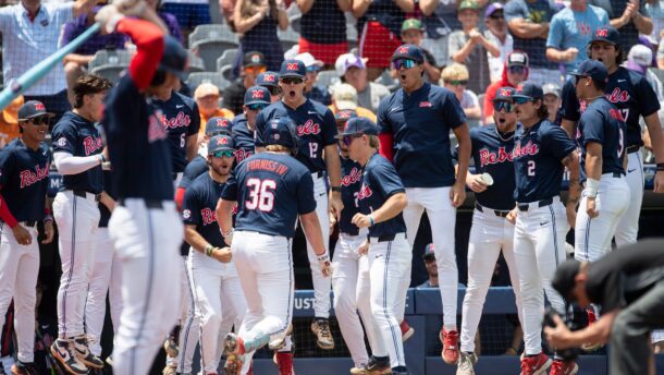 Ole Miss celebrates a HR in the SEC Tournament.