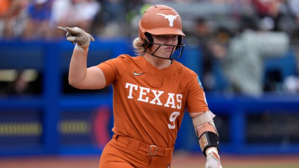 Joley Mitchell shown playing for Texas in Women's College World Series.