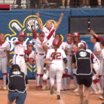 Oklahoma softball celebrates.