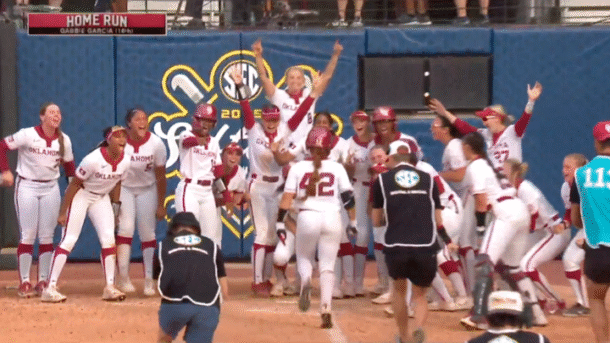 Oklahoma softball celebrates.