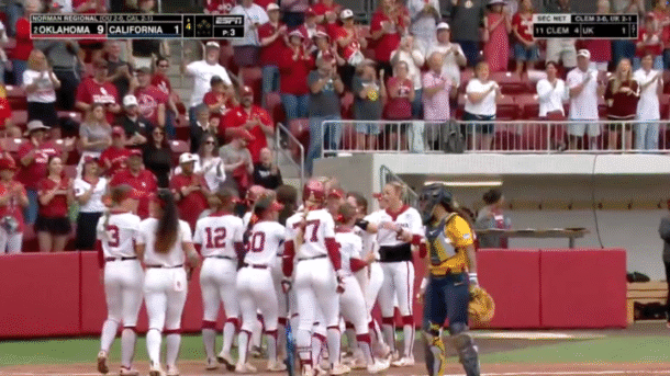 Oklahoma softball celebrates.