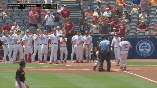Alabama celebrates a home run.