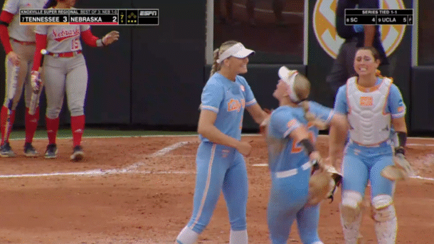 Tennessee softball celebrates a win.