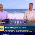 Lane Kiffin and Paul Finebaum on set.