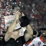 Georgia head coach Kirby Smart reacts to Rose Bowl win.