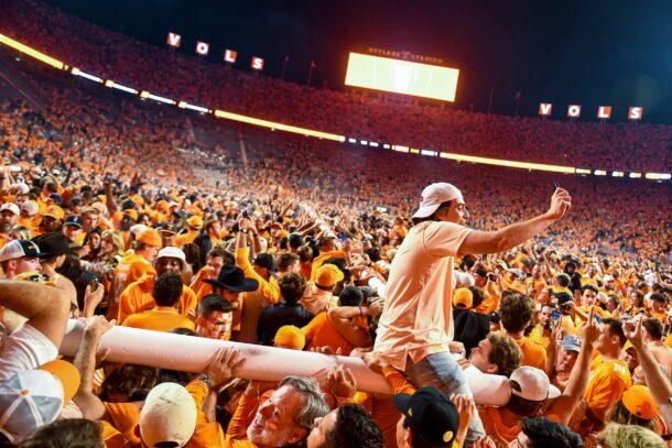 Tennessee fans celebrate an upset win over Alabama.