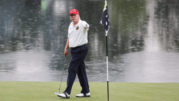 Donald Trump golfing.