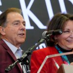 Nick Saban and his wife, Terry, speak.