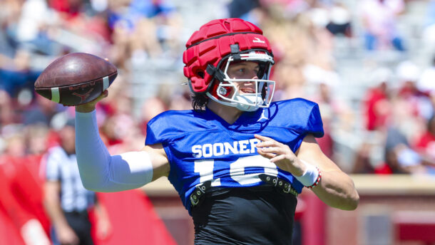 Oklahoma quarterback John Mateer during spring practice.