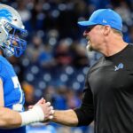 Detroit Lions center Frank Ragnow and head coach Dan Campbell.