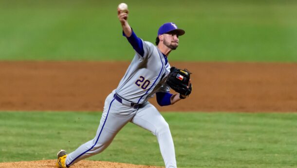 LSU baseball pitcher Casan Evans.