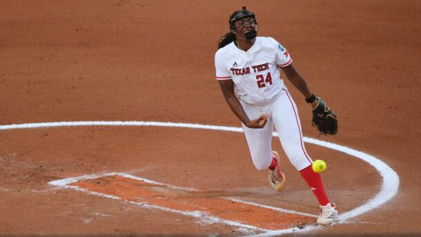 NiJaree Canady throws a pitch at the Women's College World Series.