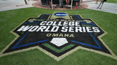 College World Series logo in Omaha.
