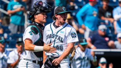 Coastal Carolina players celebrate.