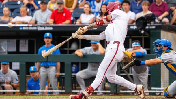 Arkansas's Wehiwa Aloy in the College World Series.
