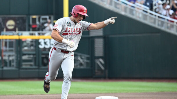 Ryder Helfrick after hittng a home run in the College World Series.
