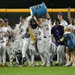 LSU baseball players celebrate.