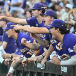 LSU baseball players from the dugout.