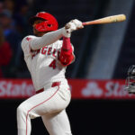 Los Angeles Angels star Christian Moore batting.