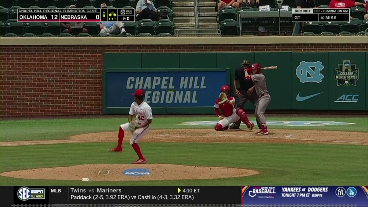Oklahoma stays alive, clobbers Nebraska in Chapel Hill Regional elimination game