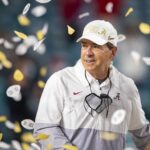 Nick Saban celebrates an Alabama national championship.