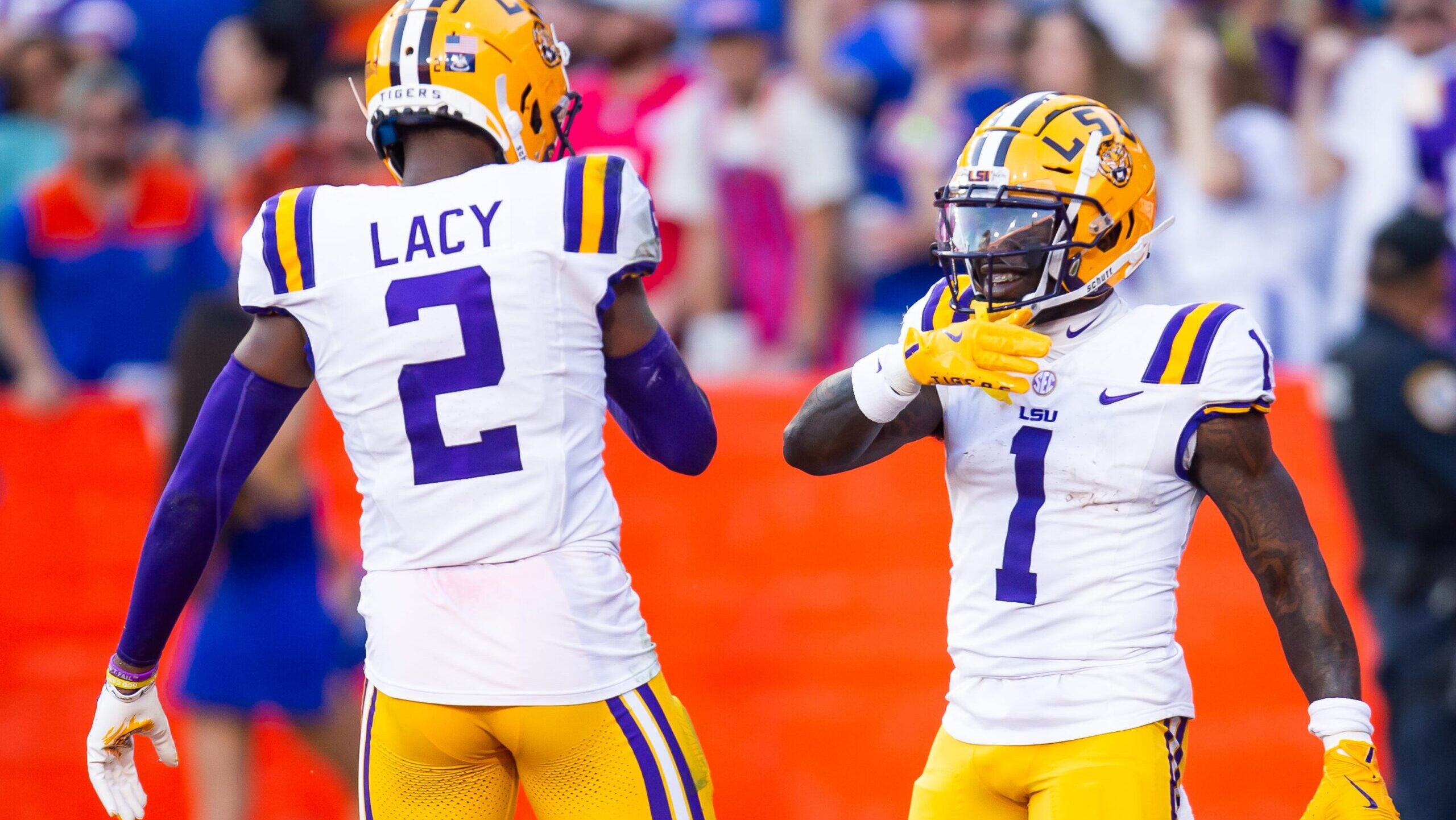 LSU receivers, Garrett Nussmeier pay tribute to Kyren Lacy during team media day