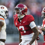 Alabama defender Keon Sabb celebrates.