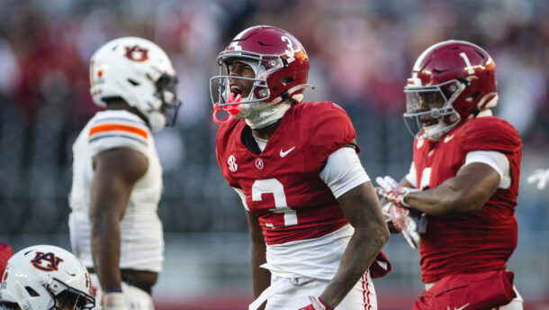 Alabama defender Keon Sabb celebrates.