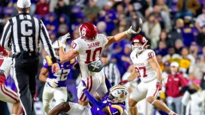 Bauer Sharp throws an interception vs. LSU.