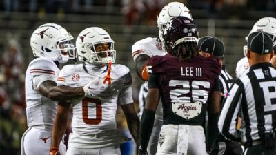 Texas A&M cornerback Will Lee III plays against Texas.