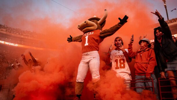 Texas mascot pumps up the crowd.