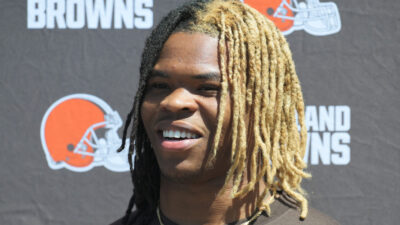 Quinshon Judkins shown at Cleveland Browns rookie camp.