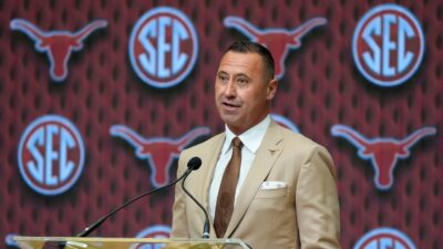 Texas coach Steve Sarkisian at SEC Media Days.