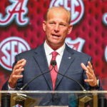 Alabama coach Kalen DeBoer at SEC Media Days.
