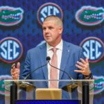 Florida coach Billy Napier speaks at SEC Media Days.
